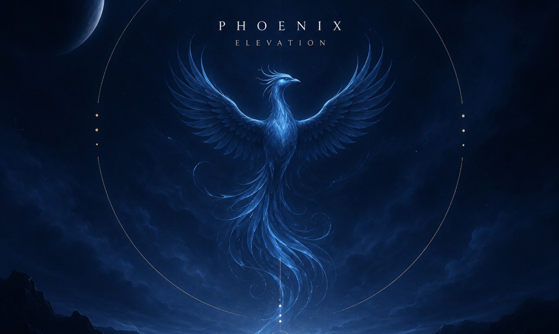 Modrý fénix Phoenix Elevation na noční obloze